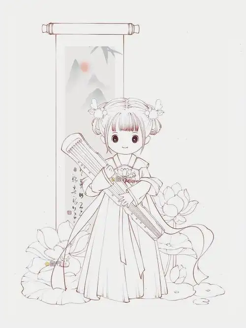 我是原创插画师  #q版 #q版人物  #线稿  #古风 #汉服