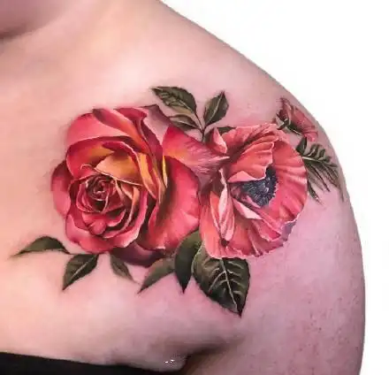 一组花好月圆的玫瑰花女生纹身图案 - 纹身秀