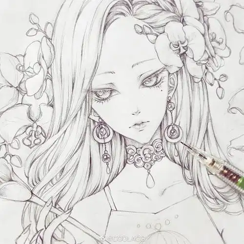 人物黑白动漫素材插画绘画线稿手绘女生男生长发短发转载