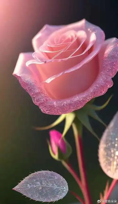 晶莹剔透粉色玫瑰花壁纸