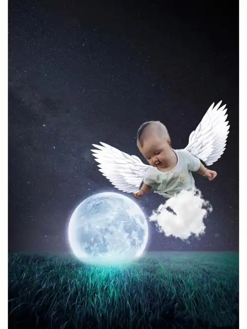 宝宝照片-抠图-替换背景-导入网上下载的素材-加喜欢的贴纸和文字