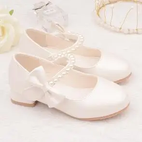 小学生公主鞋女童皮鞋儿童演出鞋晚会女孩中大童礼服高跟鞋白色鞋