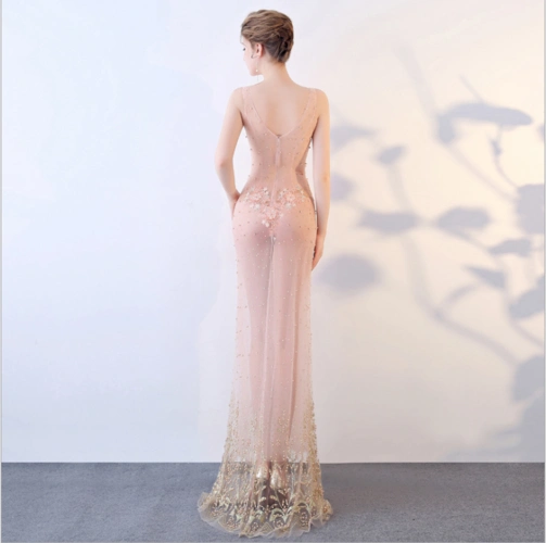 透肉连衣裙性感透视礼服晚装蕾丝手工定制修身连衣裙