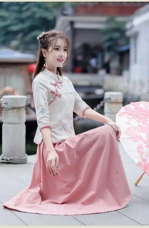 枝侣 古装汉服女夏季改良版连衣裙仙气古风汉服女学生古装超仙民族