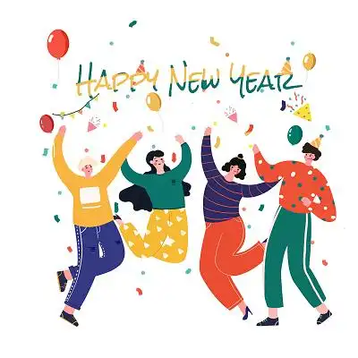 新春节日宣传贺卡2021新年元素素材卡通图标新年元旦全家福新年聚餐