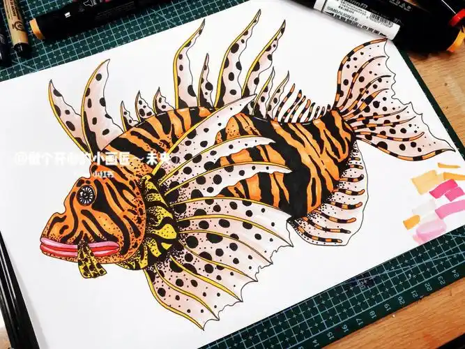 马克笔绘画狮子鱼儿童创意画课件