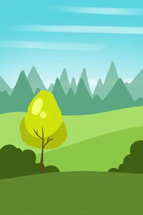 绿色夏日扁平卡通风景插画背景素材