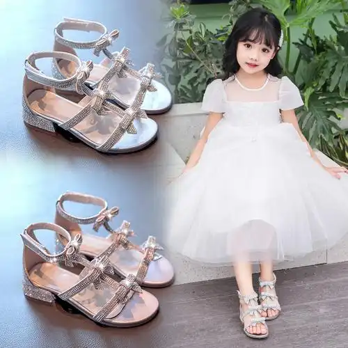 女童凉鞋2020夏季新款时尚小女孩水晶鞋韩版儿童小高跟露趾罗马鞋