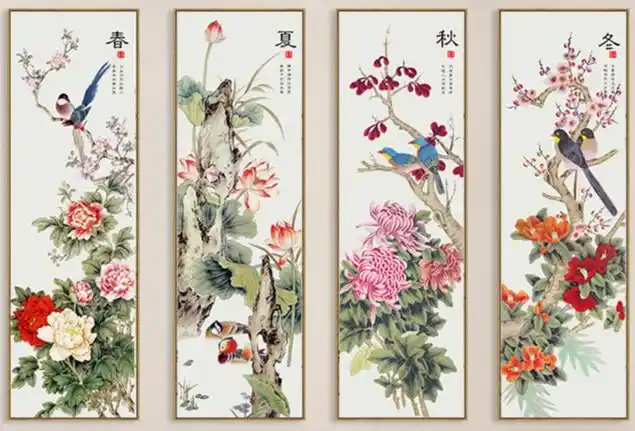 钻石绣竹兰梅菊春夏秋冬十字绣2021新款线绣四联画客厅简约现代印花