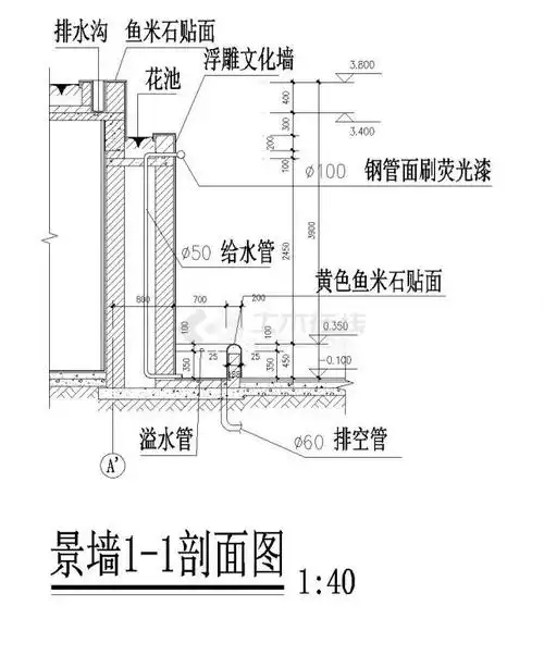 流水景墙施工设计cad详图1