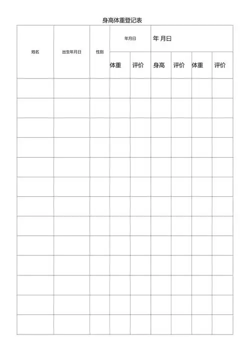 幼儿园身高体重登记表