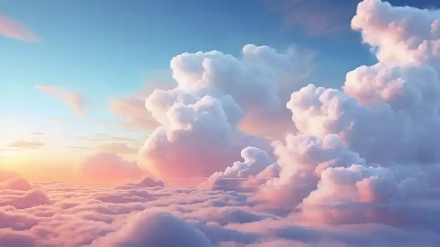 云朵壁纸黄昏时的金光灿灿云彩云朵蓝天中的夕阳落日晚霞白云风景图