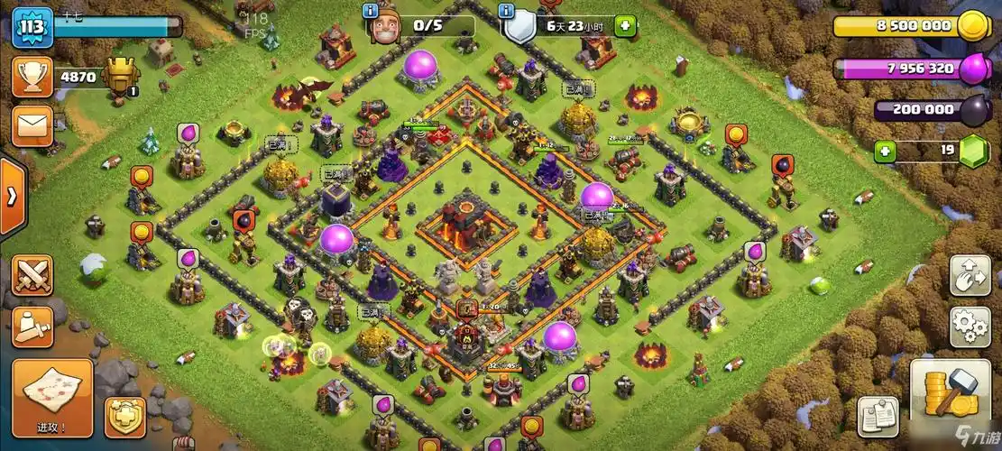 部落冲突最强阵容,十本海陆空全防御阵容示例