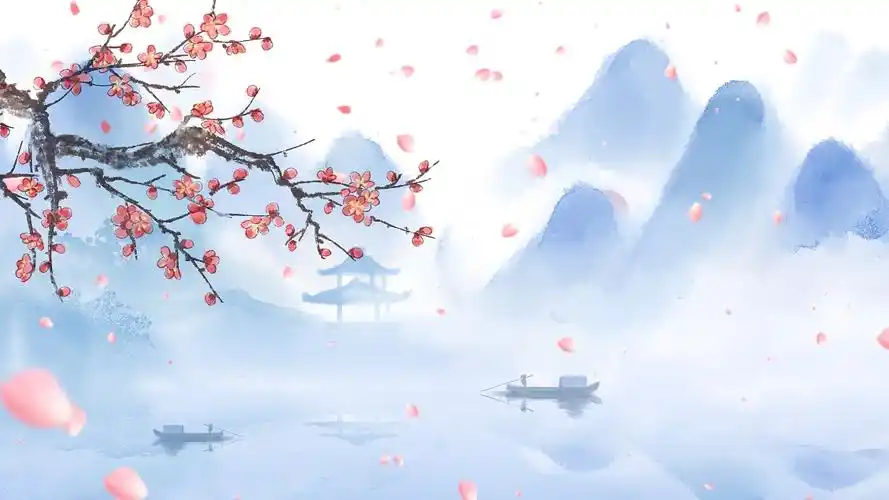 4k古风大气桃花山水水墨舞台背景ae模板
