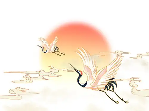 彩色国潮手绘仙鹤国潮元素国潮插画png素材