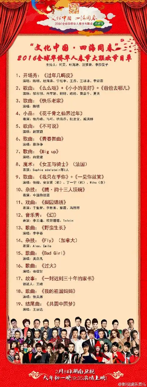 2017年湖南卫视华人春晚节目单