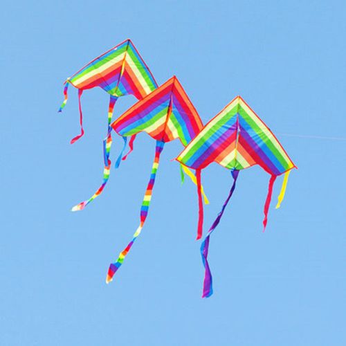 潍坊风筝彩条三角儿童简单易飞彩虹风筝线轮套餐初学者保飞