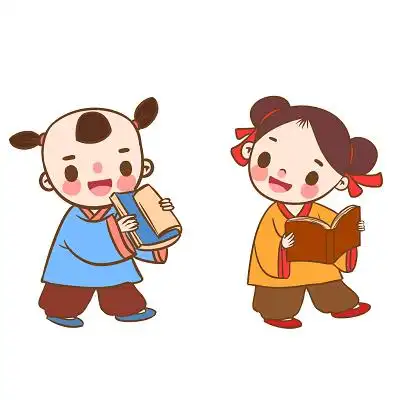 卡通古代儿童学习看书人物素材