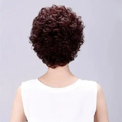 真发假发套女士短发卷发真人发丝蓬松自然逼真中老年妈妈款小卷短