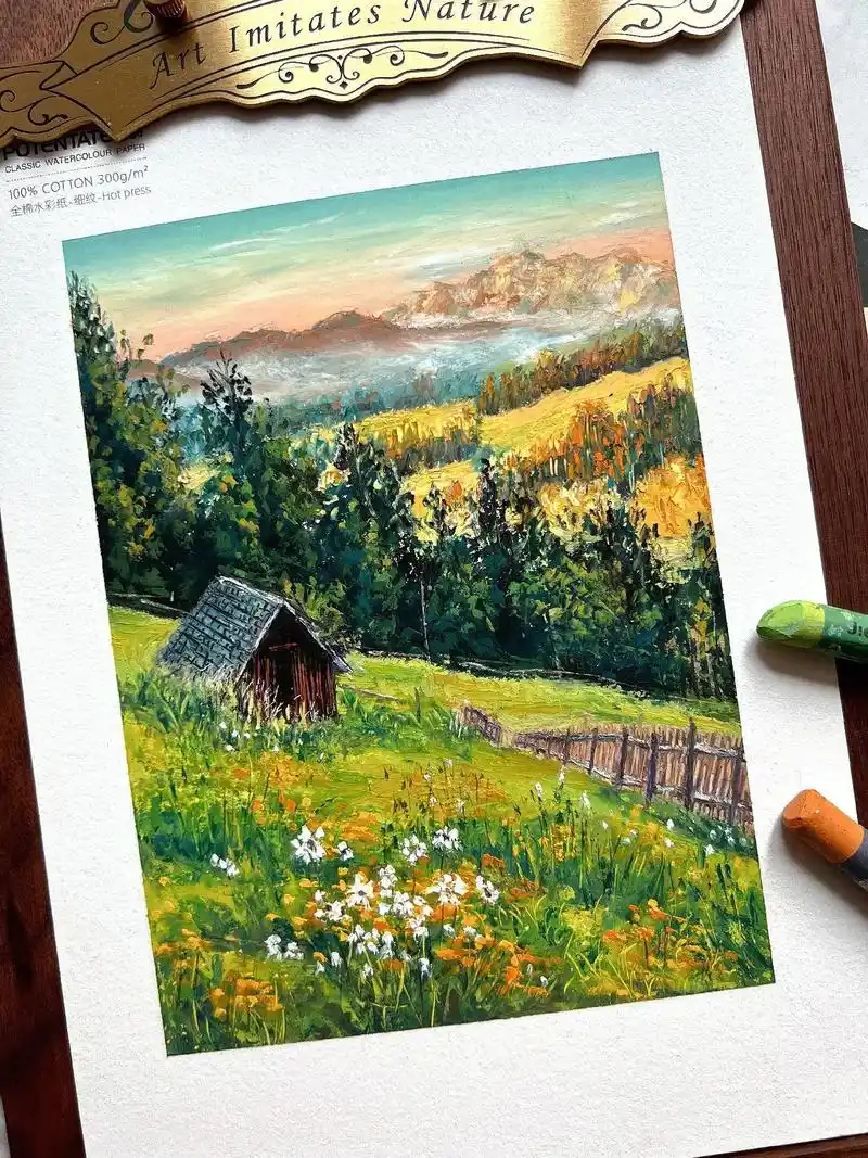 油画棒/悠然见南山～教程.#油画入门教程 #油画棒 @dou - 抖音