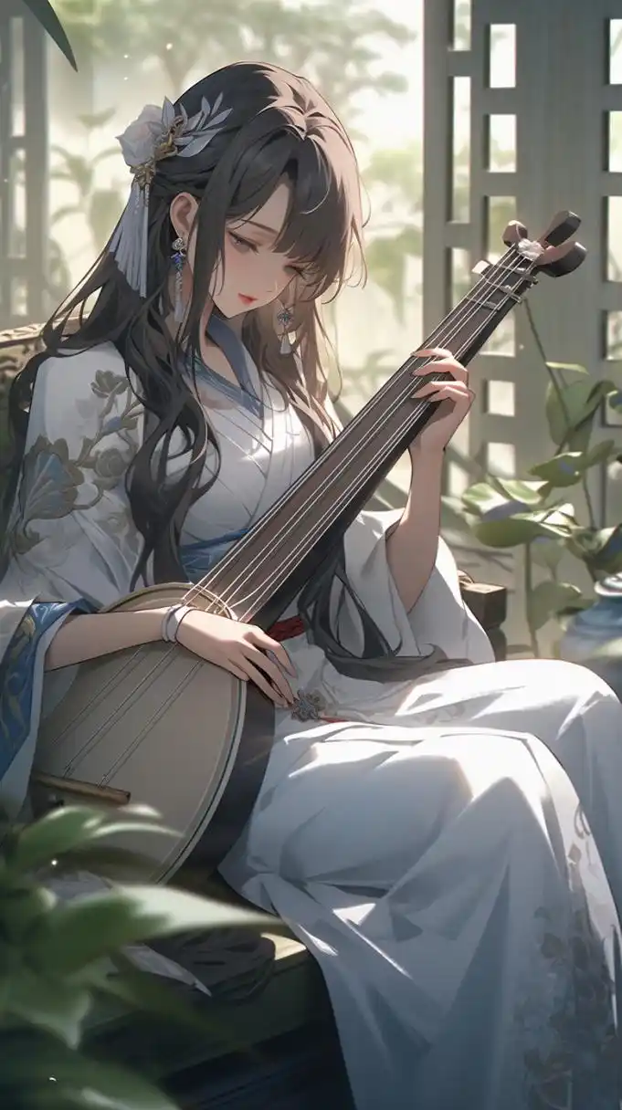 二次元# #古风# #二次元美女# #古风美女# 蓝衣佳人古琵琶,音韵悠扬