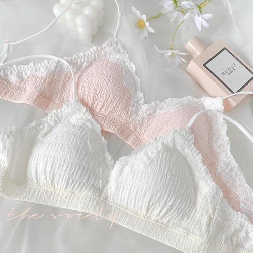 云朵舒芙蕾少女薄款蕾丝三角杯无钢圈小胸内衣纯色文胸大胸显小