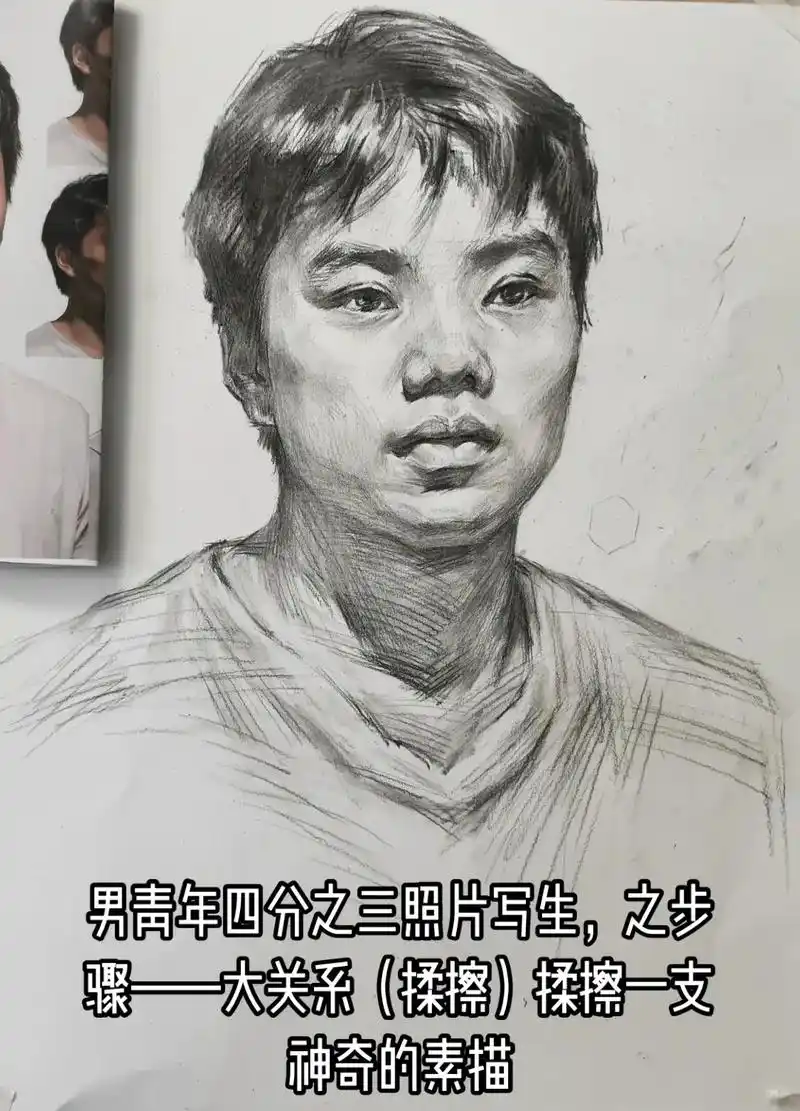 一对男女青年素描头像照片写生步骤分享#抖音图文来了 #素描头 - 抖音