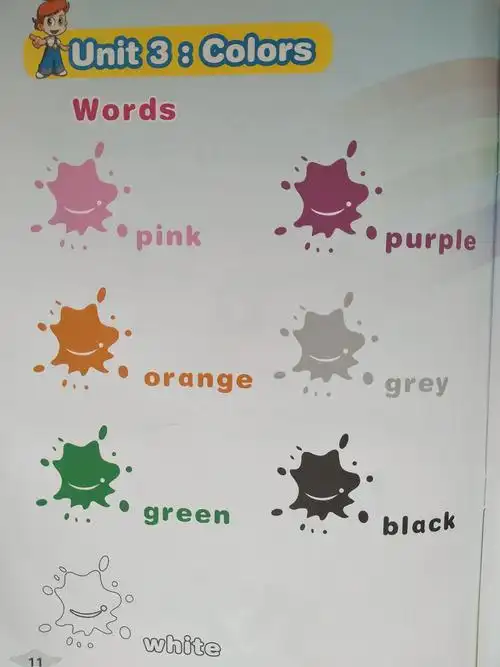 ③英语 颜色单词:pink 粉色    purple 紫色   orange  橙色   grey