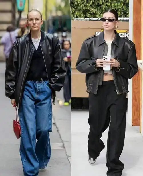 初秋皮夹克穿牛仔裤,休闲风十足!_时尚_风格_整体