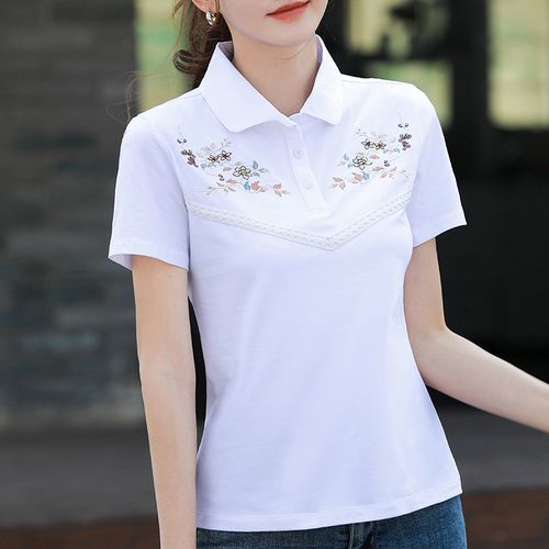 t恤女polo领短袖t恤女夏季薄款2022年新款纯棉修身女士上衣带领半袖t