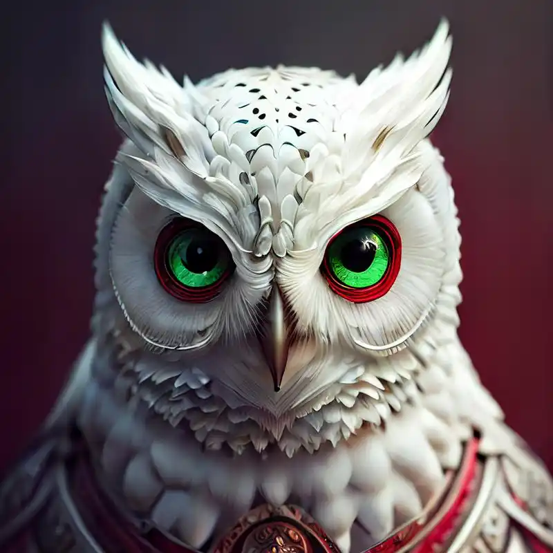 #百度ai绘图黑科技#拟人白色猫头鹰,绿色大眼睛,大量细节,肖像,精细的