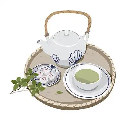 茶叶png素材元素国潮金色描线女孩采摘春茶茶叶png素材茶文化采茶春茶