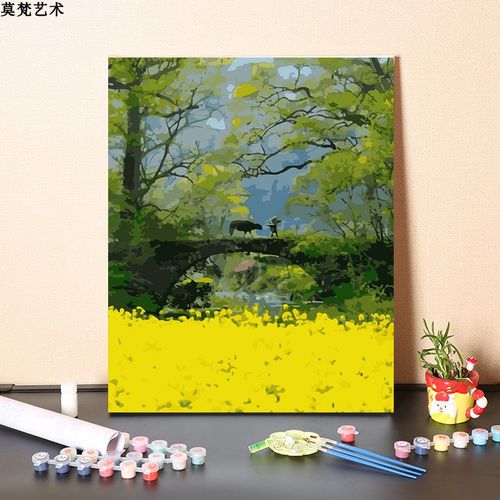 数字油画diy填充手工婺源油菜花填色春天唯美风景画涂色油彩画画