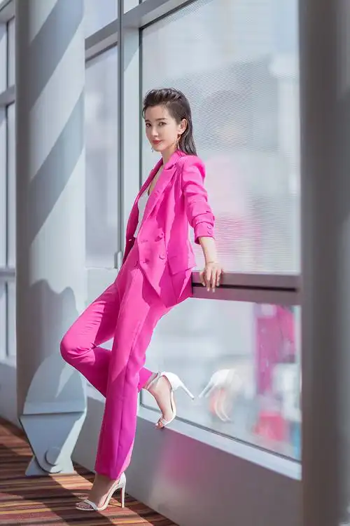 0成交211套陈数同款粉色小西装外套时尚显瘦气质两件套ol高腰微喇裤