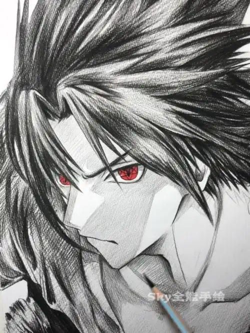 火影忍者宇智波佐助素描绘画完成版