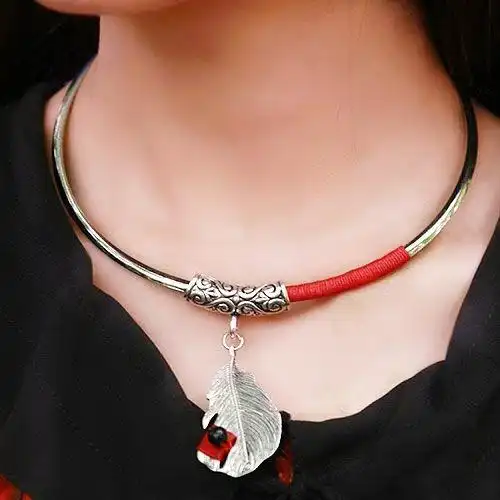 包邮 云南丽江原创少数民族风特色饰品 一片叶苗银项链项圈 女