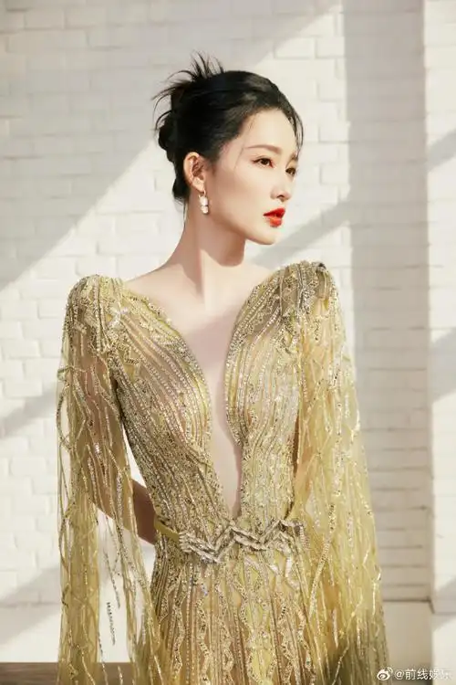 李沁钻石深v露背裙#李沁今日活动礼服好美,大胆尝试深v透视连衣裙