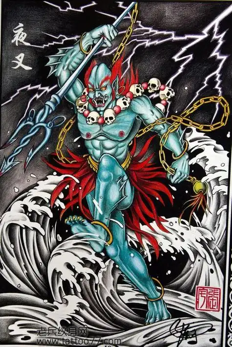 满背夜叉纹身手稿