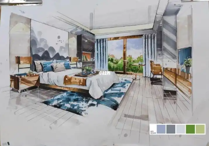 手绘效果图卧室练习