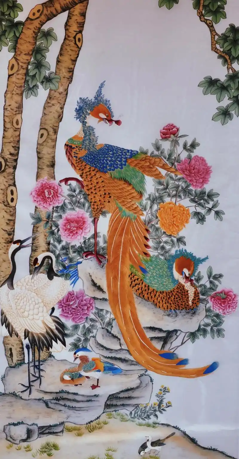 在绢上画了一幅百鸟朝凤#国风古韵 #画画 #水墨人生 - 抖音