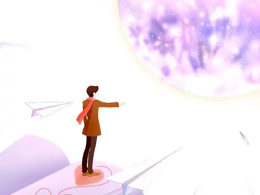 彩色卡通手绘唯美意境梦想追梦人物元素png素材