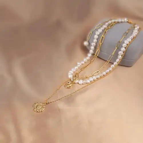 珍珠小陌家三层金属巴洛克淡水项链潮流百搭颈链颈饰