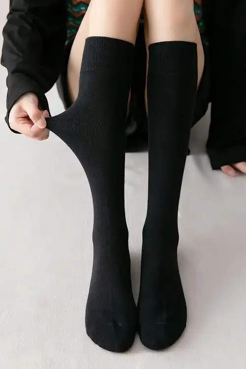 1双过膝袜黑色 1双小腿袜枯叶黄 均码【图片 价格 品