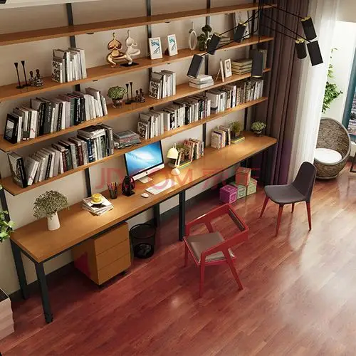 鼎聚全 实木书桌 书房双人书桌书架一体组合家用办公写字台式电脑桌桌