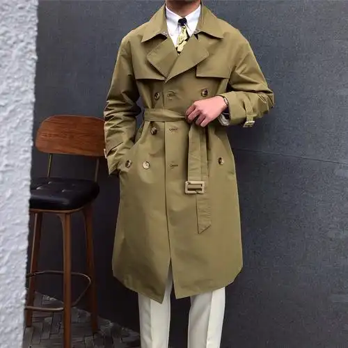 鹿三先生高定双排扣英伦风帅气外套薄款夹克韩版潮流中长款风衣男