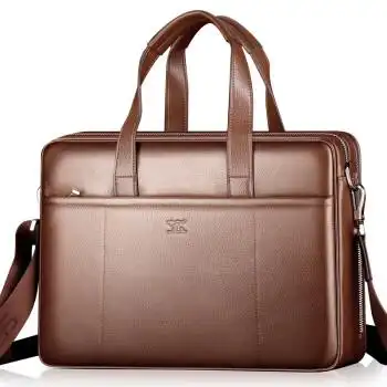 七匹狼高端奢侈手提包男商务包真皮公文包男士皮包头层牛皮横款大容量