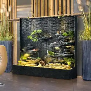 庭院水幕墙玄关喷泉客厅水景公司背景假山流水墙景观瀑布山水摆件