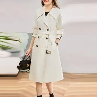 谆轩大码外套女200斤春秋气质休闲大翻领英伦中长款风衣款2023年新款