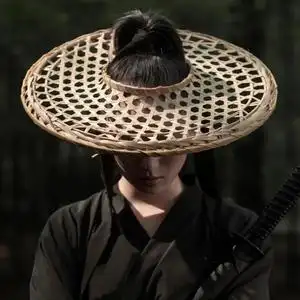 竹编古风平顶镂空斗笠古装影视网红视频演出道具侠客帽竹制品装饰