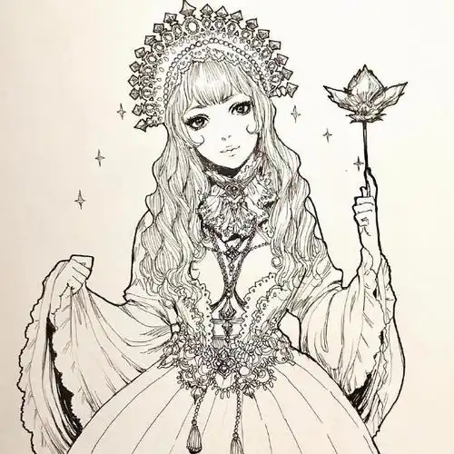 哥特式风美少女线稿#绘画参考##线稿